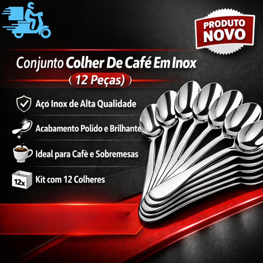 Conj 12 Colher de Café Inox Homer – Praticidade Cafeteria Cozinha Bar Buffet Restaurante