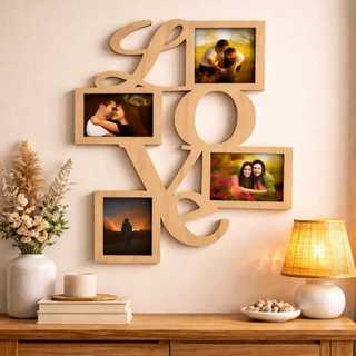 Painel Quadro Mural Love p/  4 fotos 10x15  MDF