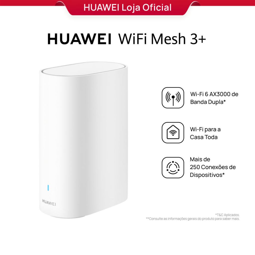 HUAWEI WiFi Mesh 3+ | Roteador | WiFi 6 AX3000 de Banda Dupla | Wi-Fi para a Casa Toda | Game Turbo