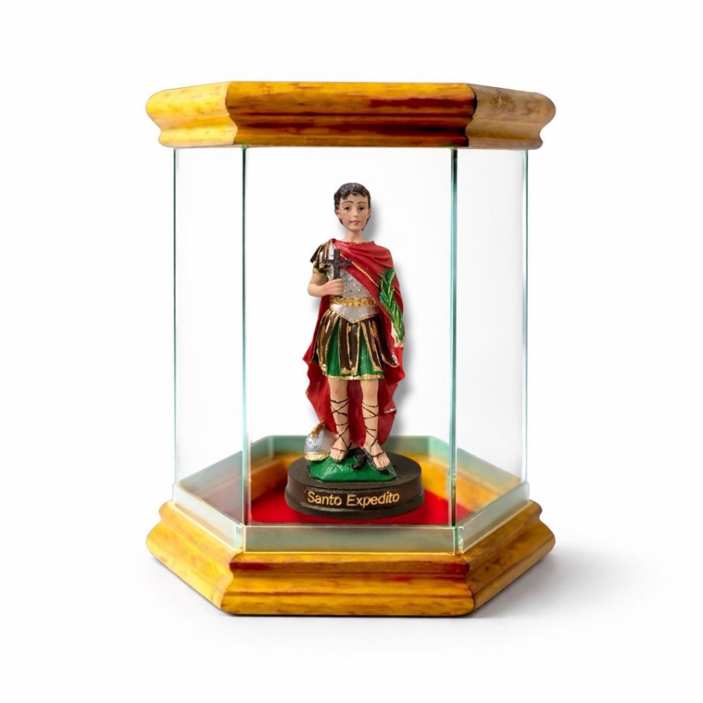Imagem Santo Expedito Resina 15cm com Redoma Oratório de Vidro