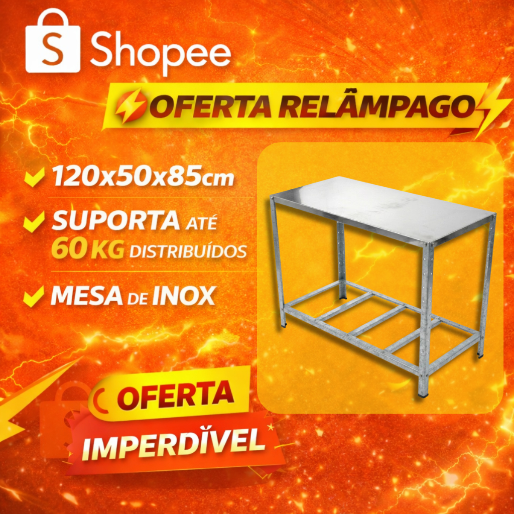 Mesa em Aço Inox 120x50x85 com Prateleiras Paneleiro – Cozinha Industrial Profissional, Restaurante