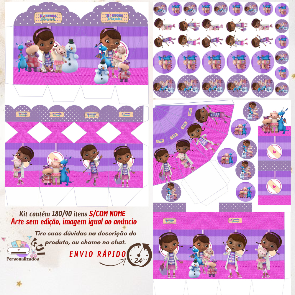 KIT COM 180/90 ITENS LEMBRANCINHAS S/COM NOME TEMA: DOUTORA BRINQUEDOS (Envio Rápido)