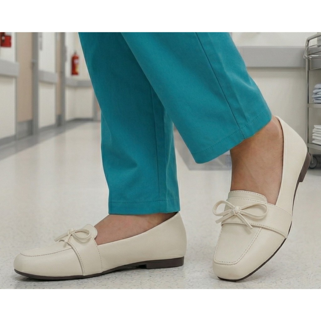 Sapatilha Mocassim Feminino Confortável Off White Branco  Enfermeira Trabalho Hospital Leve Macio Antiderrapante