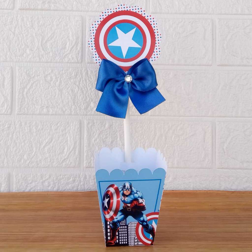 Centro de Mesa Personalizada - Cachepô - Semi-Montadas - Lembrancinha para Festas - Capitão América