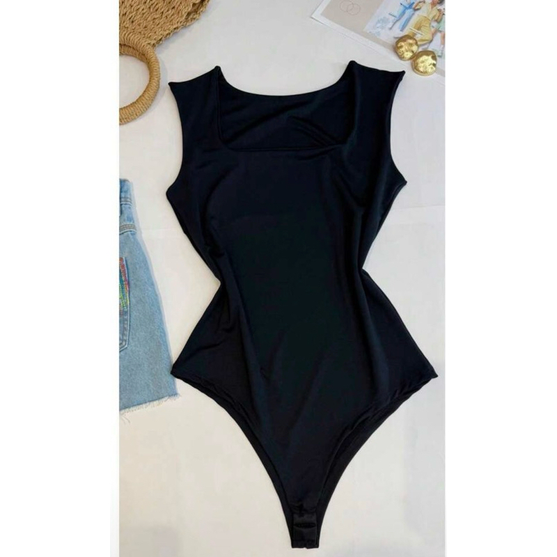 Body Modelador Maiô Feminino Preto Costas Decote Sem Bojo Com Forro Body Anita Cavado