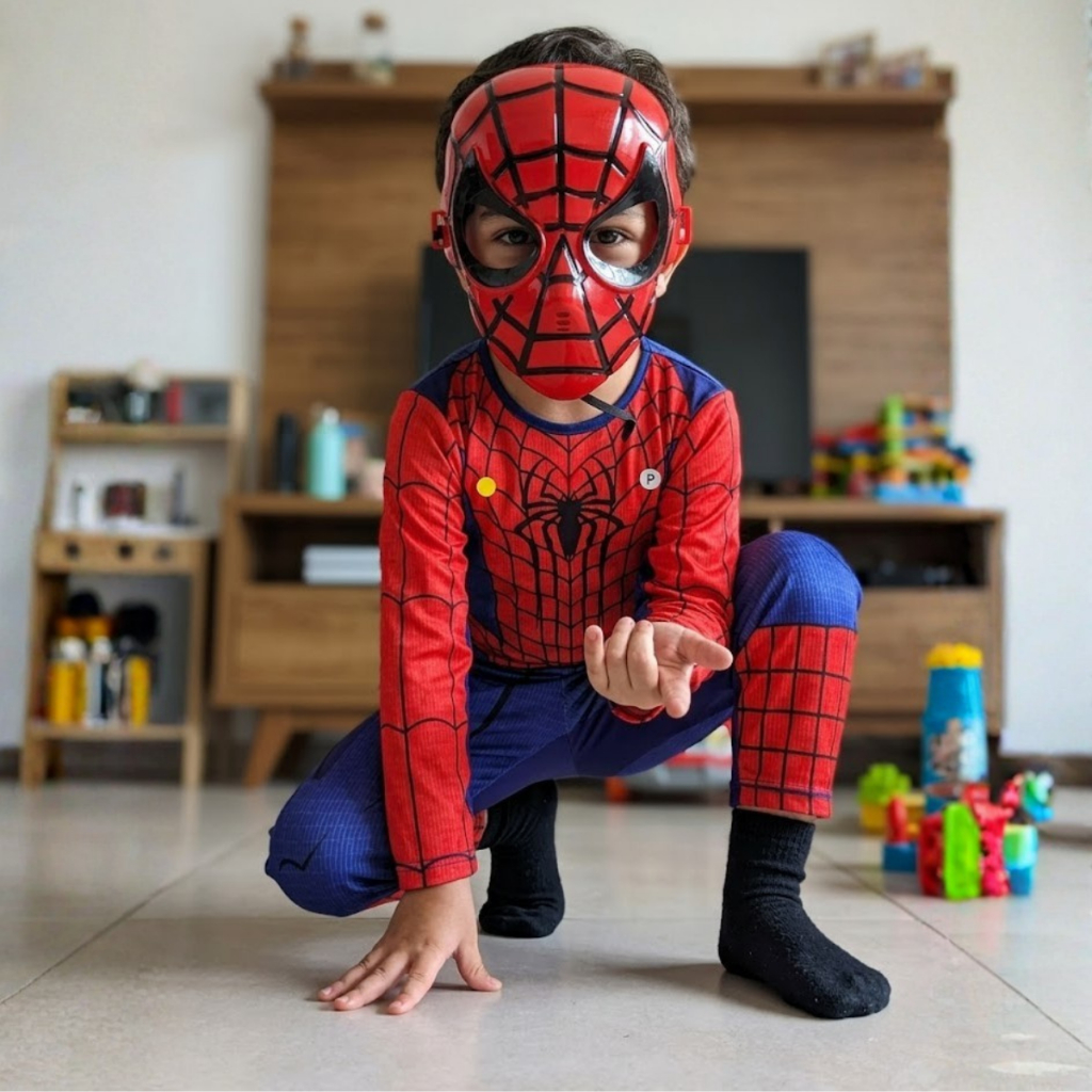 Roupa Fantasia Infantil Homem Aranha C/ Máscara De Plástico