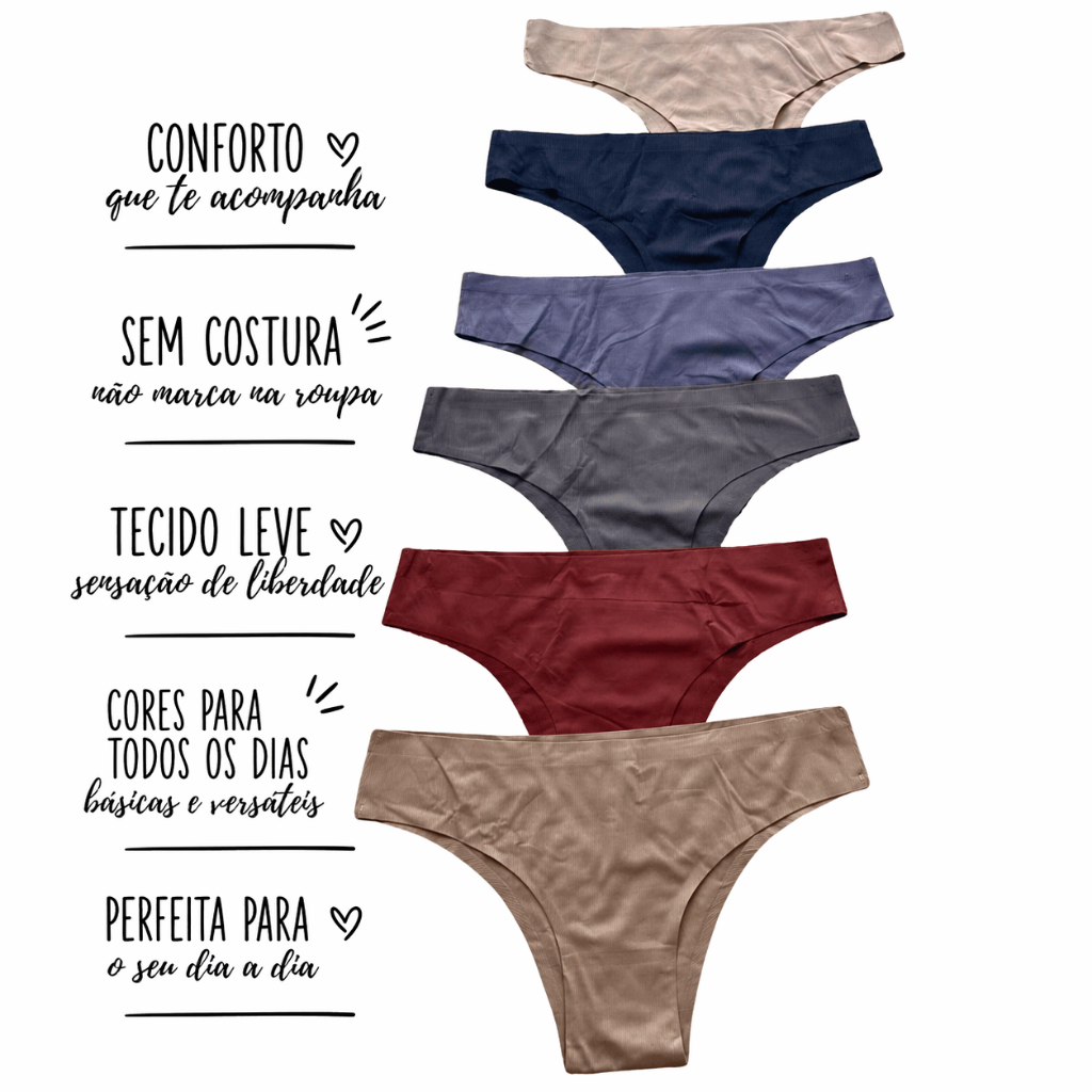 Kit Calcinha Sem Costura Tanga Corte A Laser  Conforto Lingerie Importada Fem