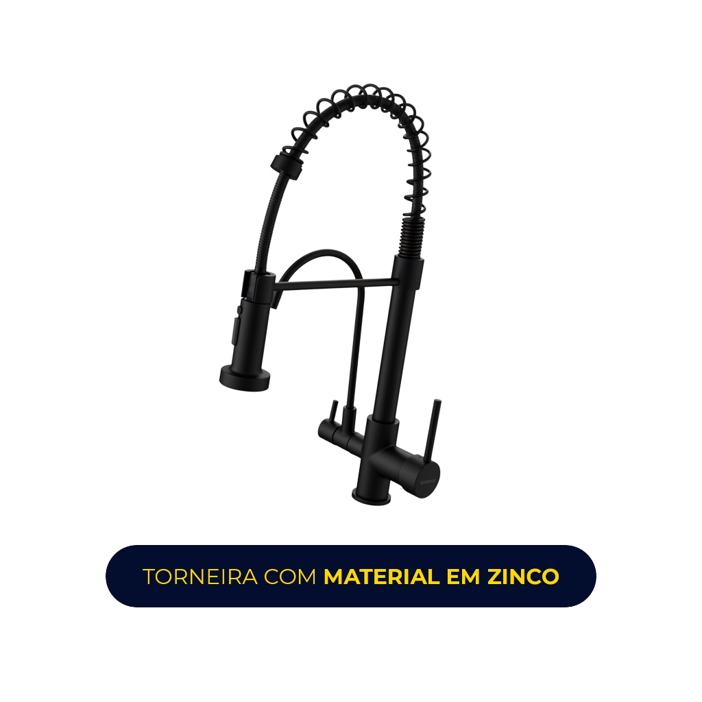 Torneira Misturador para Cozinha Gourmet 360° de Bancada com 2 Jatos Spray e Ducha Preta Brinovar · foto 2