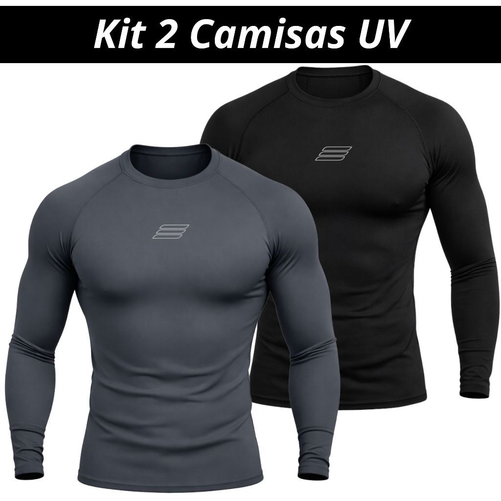 Kit 2 Camisas Uv Masculino Blusa Proteção Solar 50 + Camiseta Térmica Manga Longa