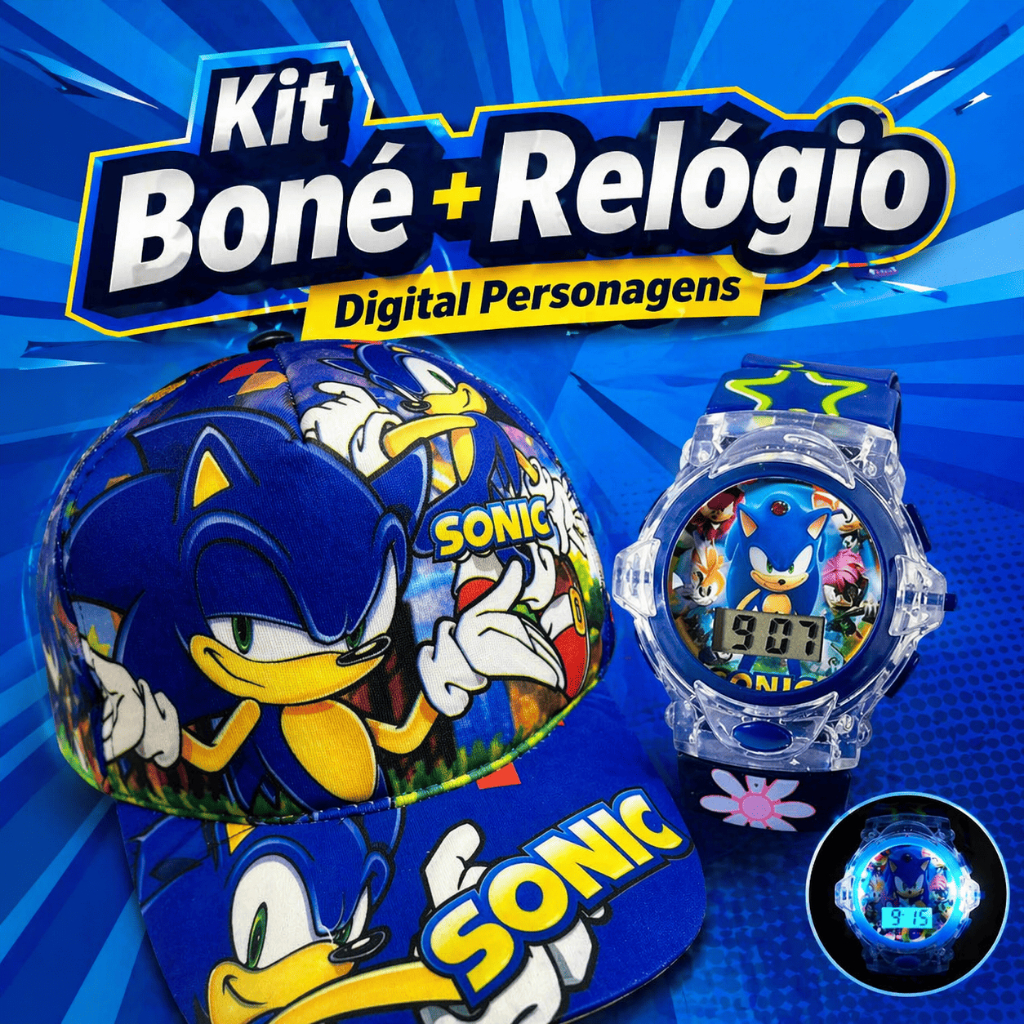 Boné Relógio Infantil Chapéu Menina Menino Personagem Disney Marvel Sonic Homem Aranha Patrulha Canina Capitão América