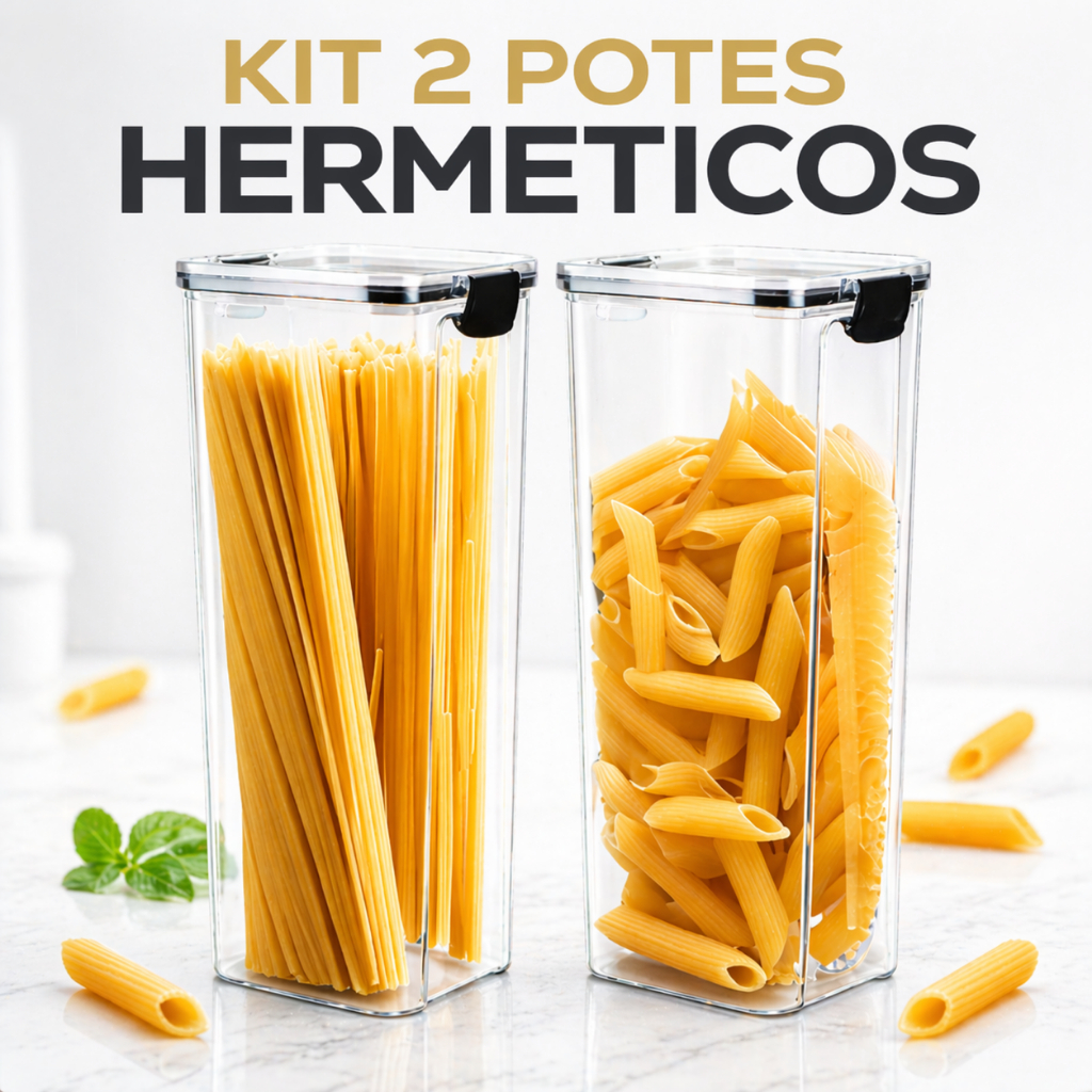 Kit 2 Pote Hermético 2,15L Tampa Acrílico Porta Mantimento Arroz com Trava Lateral