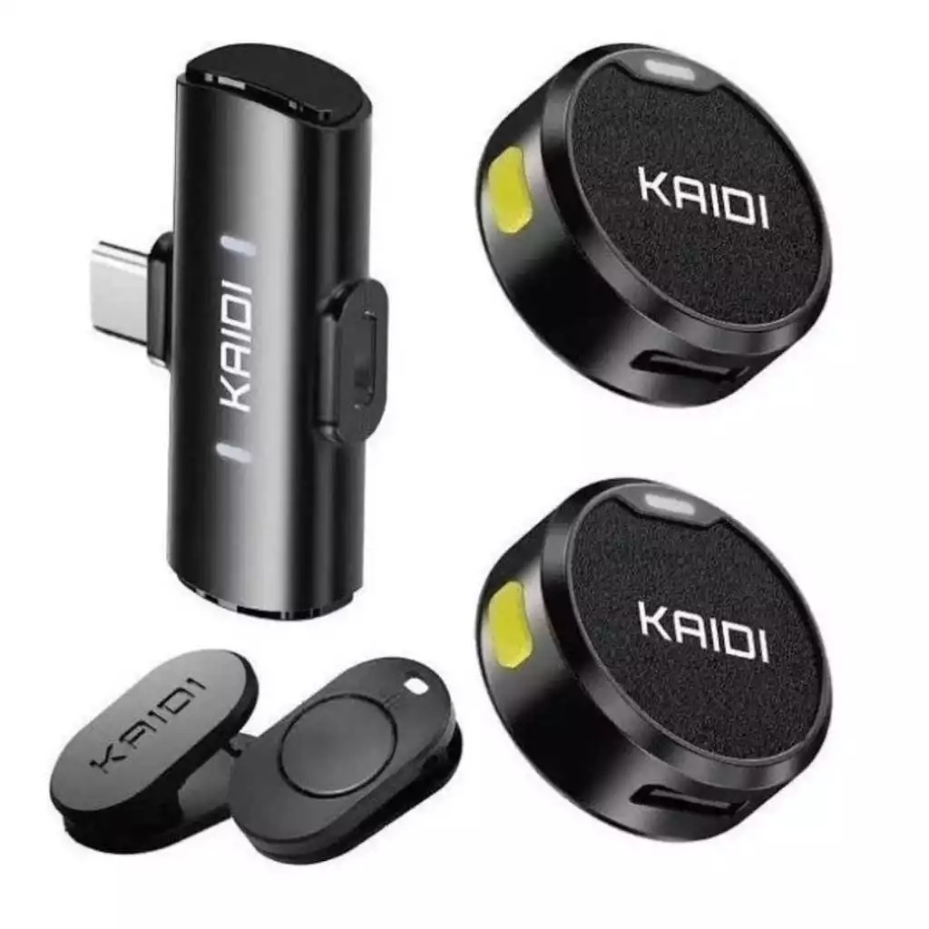 Microfone de Lapela Sem Fio KAIDI KMF4-C – Tipo-C, Maginético e Alta Qualidade de Som Bateria Longa, Compact