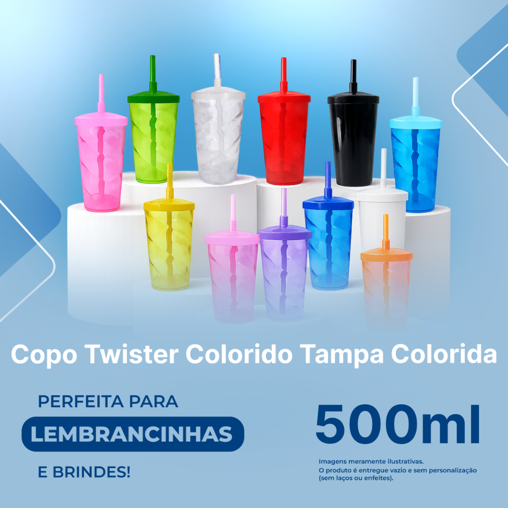 Kit 5 Copo Twister Colorido 500 mL - Festa Infantil - Decoração- Artigos de Festa