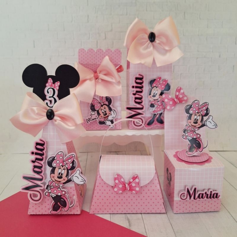 kit personalizados Minnie rosa, caixas personalizadas para festa Minnie rosa, personalizados para aniversário