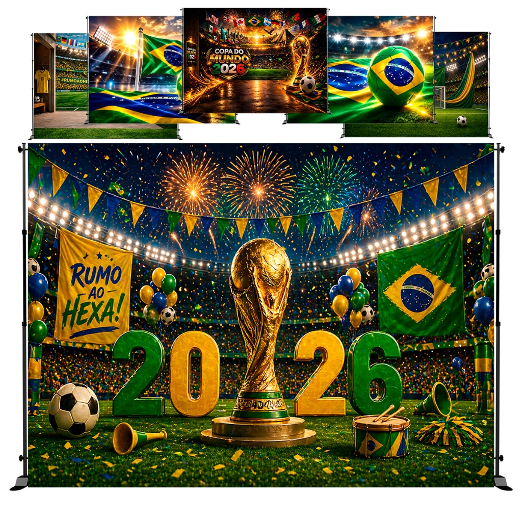 Painel Retangular Fundo Fotográfico Copa Do Mundo 2026 Brasil Tecido Sublimado 1,70 x 2.50m