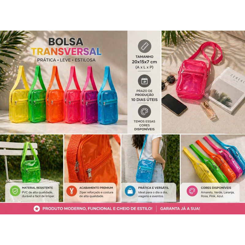 Kit Bolsa Transparente PVC 20x15x7 Para Eventos Brindes Personalizados Atacado
