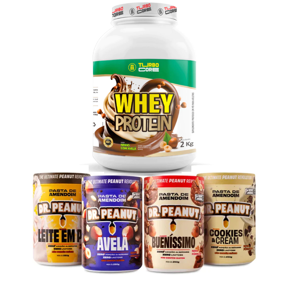 Whey Protein 2kg - Turbo Core + Pasta de amendoim 250g - Dr Peanut