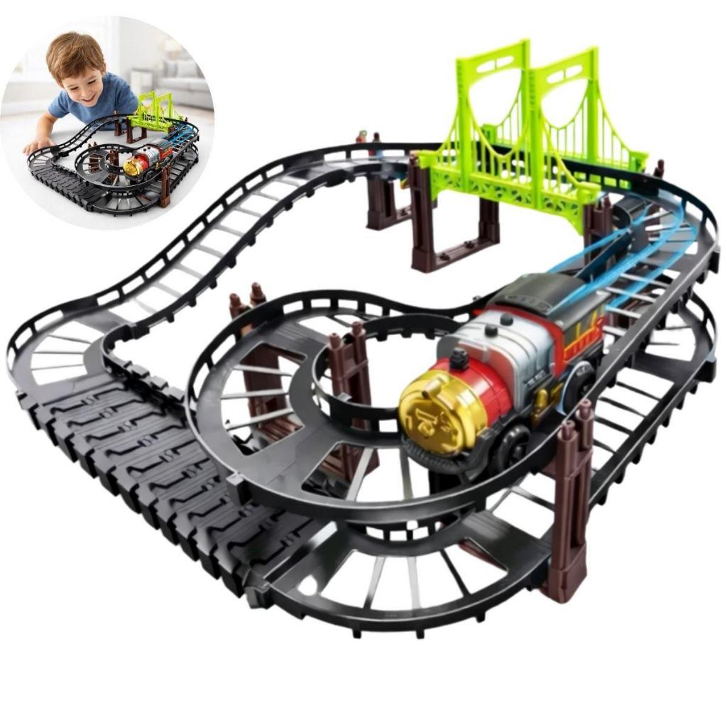 Pista Trem Brinquedo Trenzinho Elétrico Infantil 32 Peças Locomotiva Ferrorama