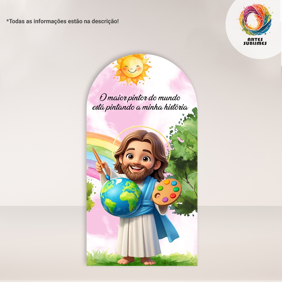 Painel Vertical Jesus Pintor Rosa B Retangular c/ Overlock e Romano c/ Elástico Tam Diversos FACE ÚNICA