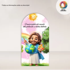 Painel Vertical Jesus Pintor Rosa B Retangular c/ Overlock e Romano c/ Elástico Tam Diversos FACE ÚNICA