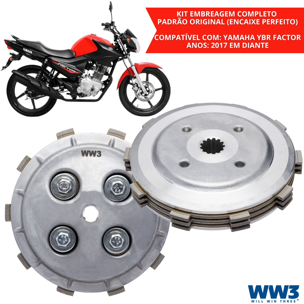 Kit Embreagem Completa  Yamaha YBR Factor 125i 2017 2018 a 2024 Injeção Eletrônica Embreagem Moto Yamaha WW3