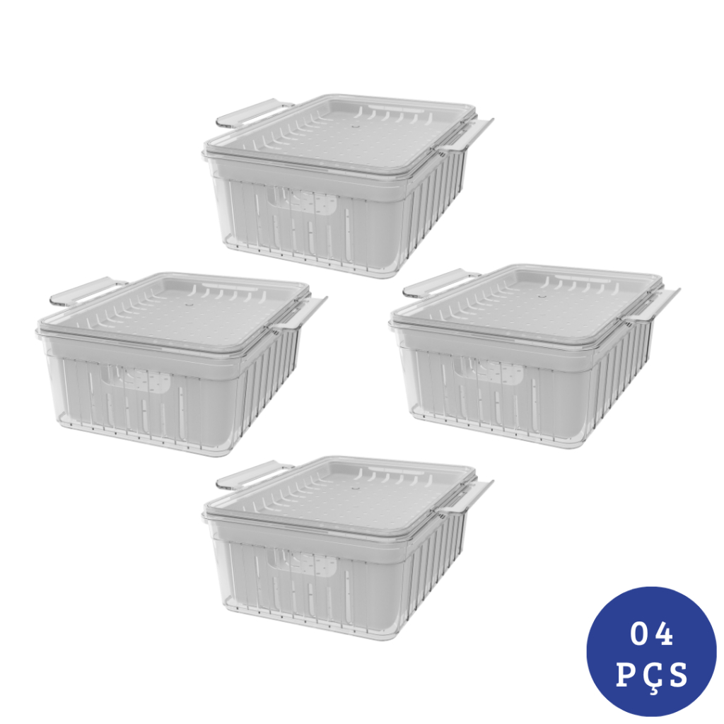 Kit 4 Potes Organizadores Geladeira Para Alimentos Vegetais Fruta Cozinha Moderna