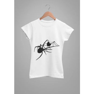 Baby Tee Y2K Feminina- Estampa Aranha, Teia E Coração e Coração, Conforto Elástico e Versátil para Primavera/Verão