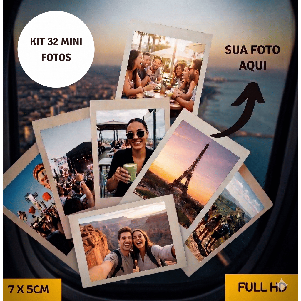 Kit 32 Mini fotos Revelação Personalizado - Cabe na Capinha do Celular Full HD Casal Envio Rápido