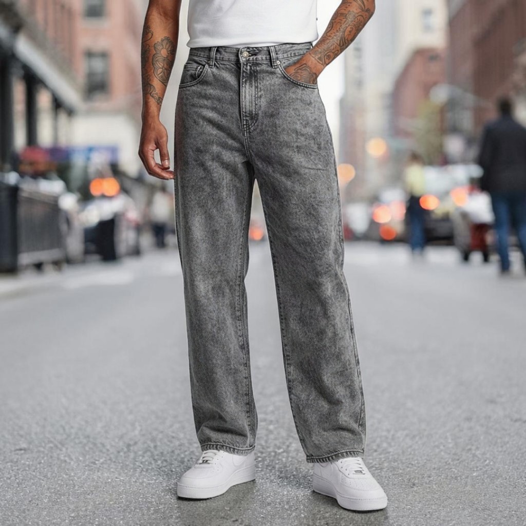 Calça balão Noli Baggy Jeans Masculino Estilo Casual Com Corte Largo e Tecido Denim Qualidade Superior, Bag, Balão