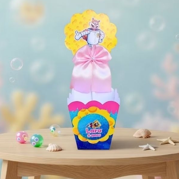 PEGUE E MONTE - Centro de Mesa Bob Esponja Rosa - Personalizados - Lembrancinha - Festa Infantil- Aniversário- Decoração