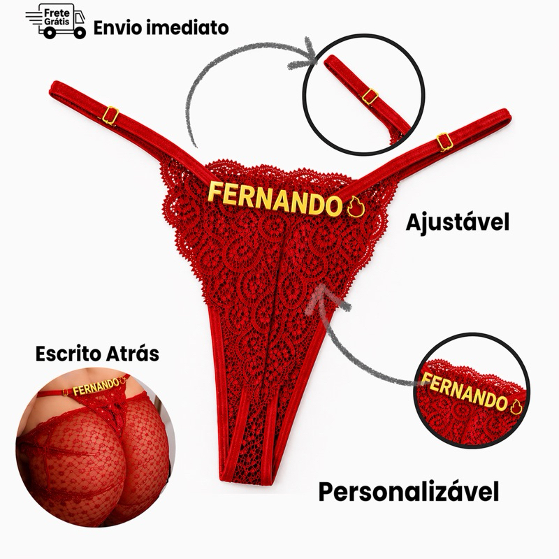 Calcinha de Renda com Nome e Frase Personalizada - Presente Sexy e Exclusivo