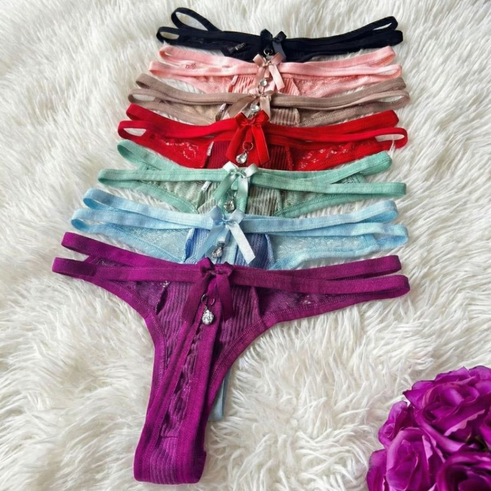 Kit Calcinha Fio dental C/ Pingente Sexy Renda Luxo Premium Tanga