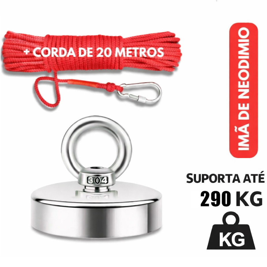 Ímã Super Forte D75 75mm Neodímio com Olhal 360° Alta Capacidade Pesca Magnética Uso Profissional