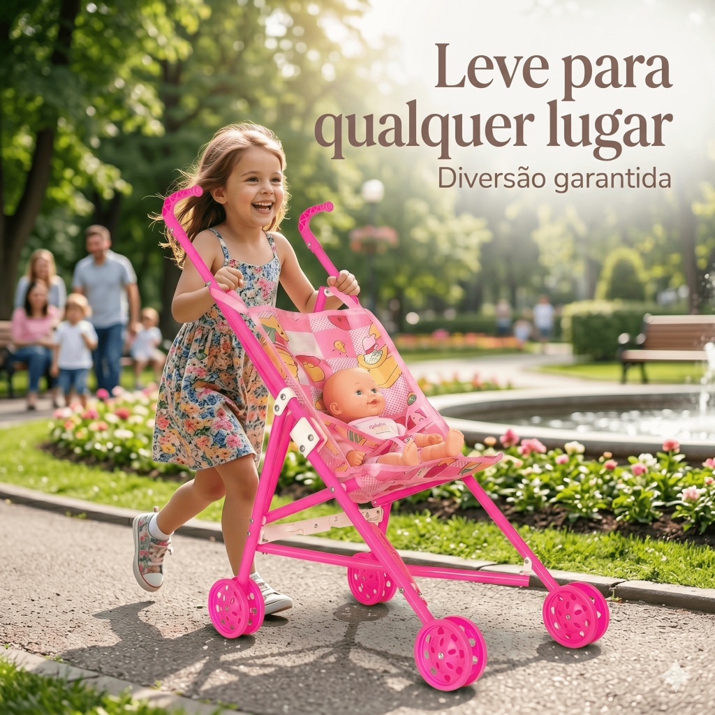 Carrinho de Boneca Dobrável Infantil Rosa FACIL DE MONTAR Leve Portátil Brinquedo Menina BEBE REBORN