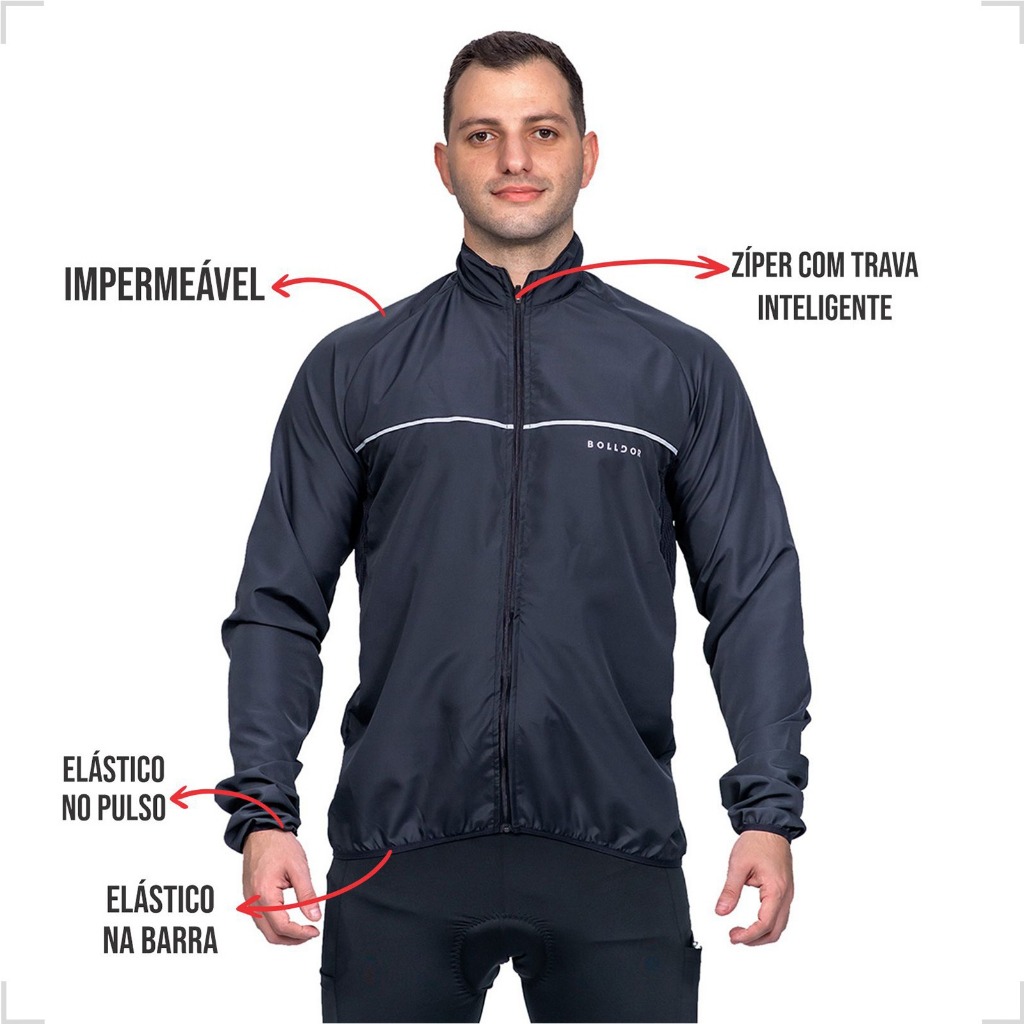 Jaqueta Corta Vento com Faixa Refletiva Unissex Leve Impermeável Esportiva Corrida Moto Academia
