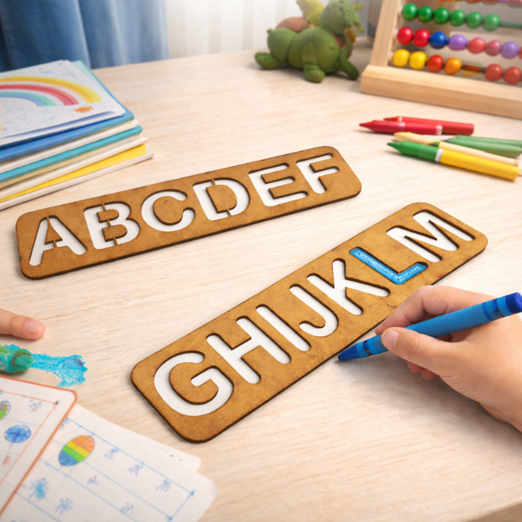 Réguas Educativas Pedagógicas Infantil Mdf Vazado Kit Letras Alfabeto