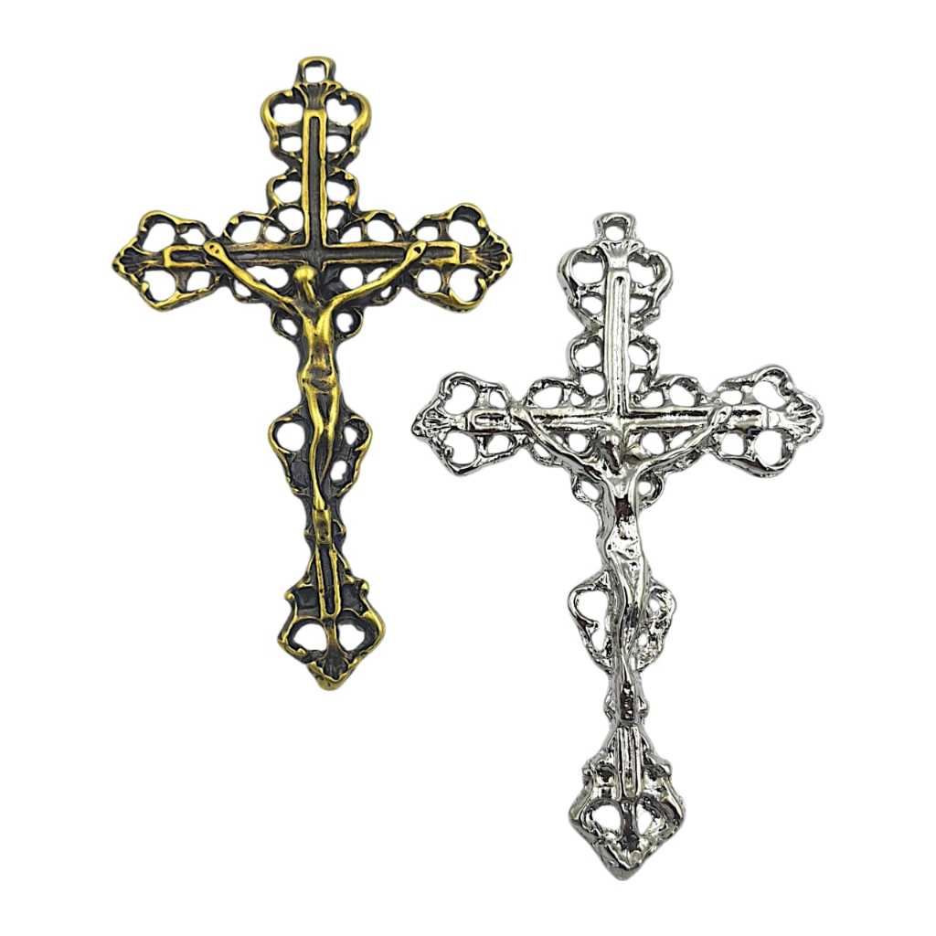 Kit Pingente Crucifixo Cruz Vazada Zamac Para Terços 10 peças