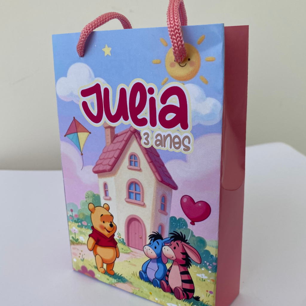 Kit Sacolinha 10|15|20 Personalizada Ursinho Pooh Festa 10x15cm | Lembrancinha, Embalagem, Kit Presente com Alça