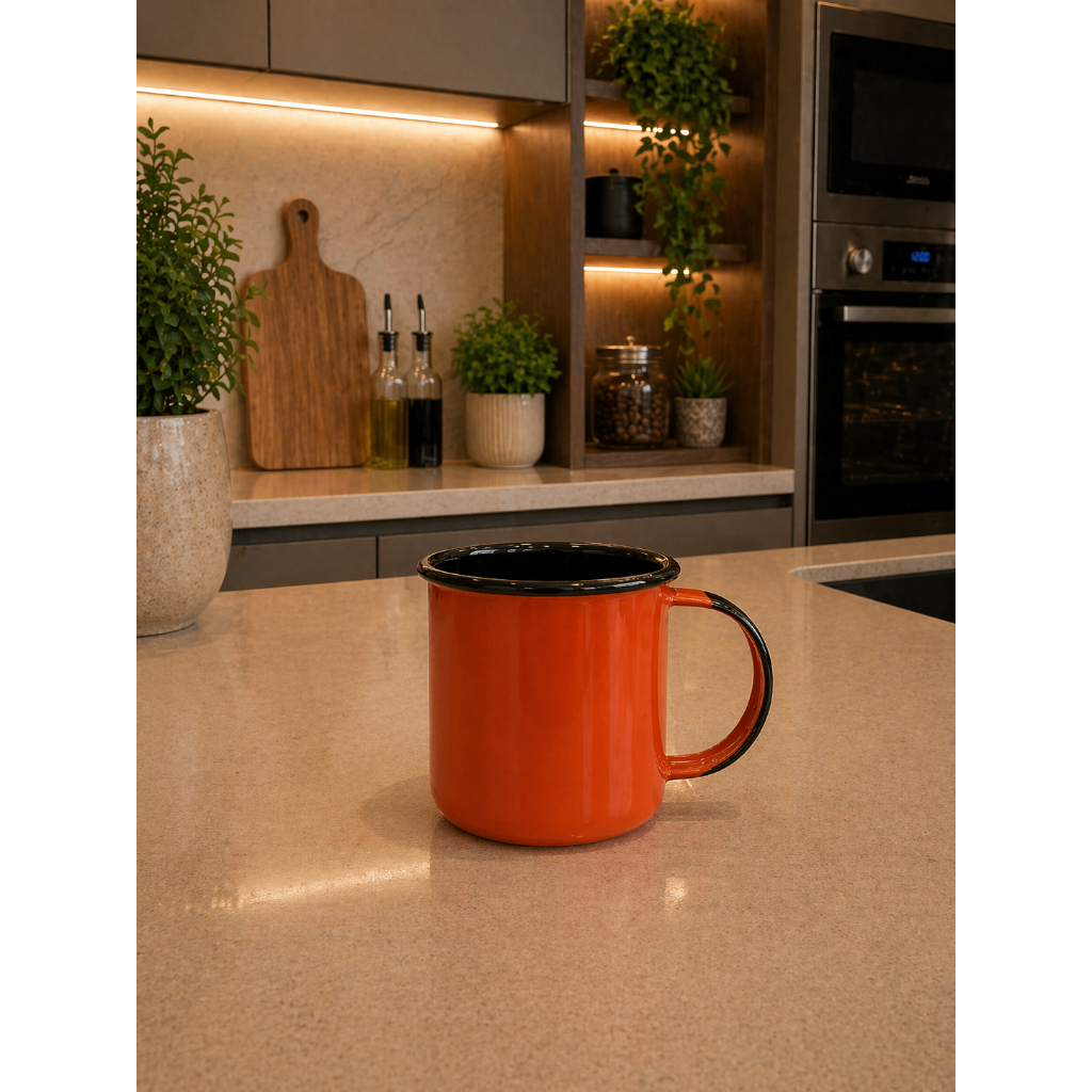 Caneca Esmaltada Agata 500ml Indução N8 Café/Chopp - Compatibilidade: Fogão a gás, lenha, elétrico e indução.