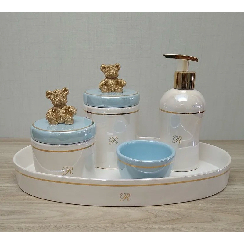 kit higiene para bebê de porcela azul