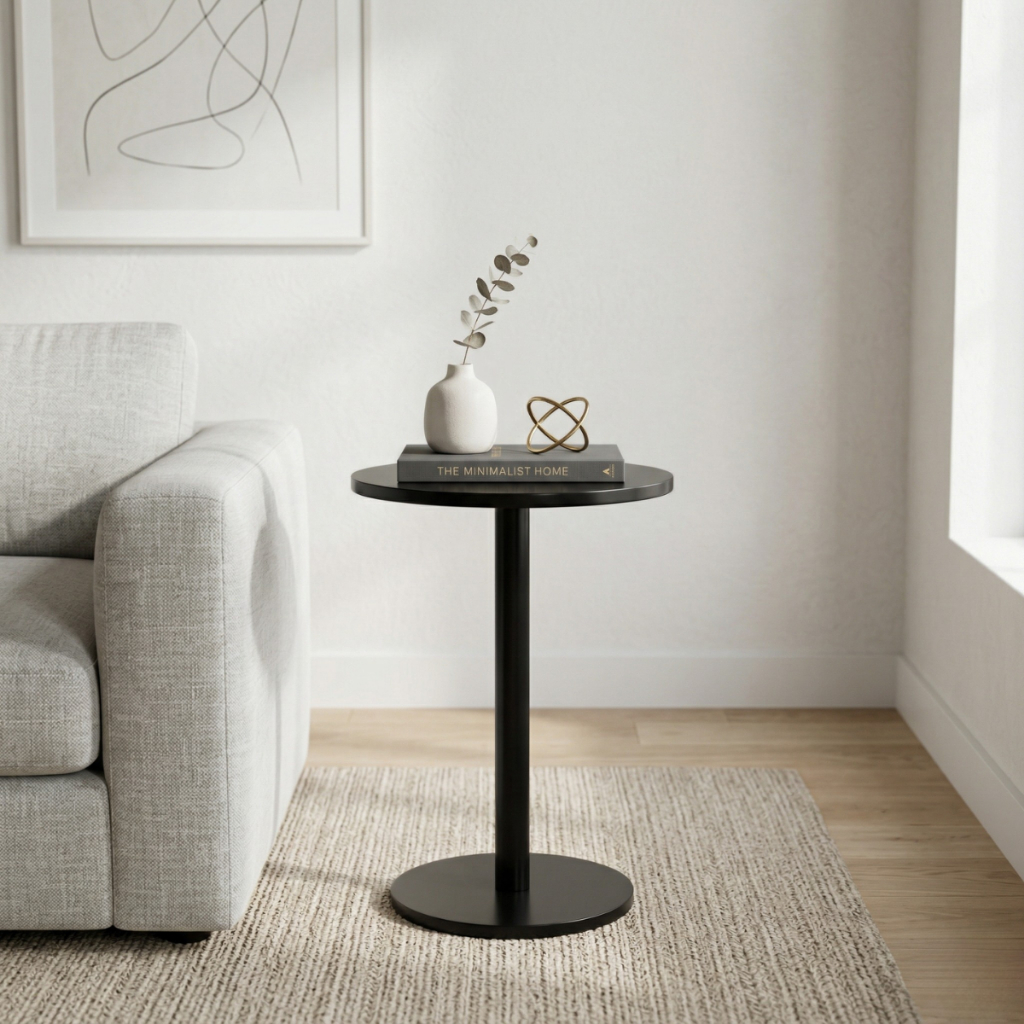 Mesa Lateral Redonda de Apoio Para Sofa e Cama Design Minimalista Compacta de Canto Preta em Oferta na Shopee