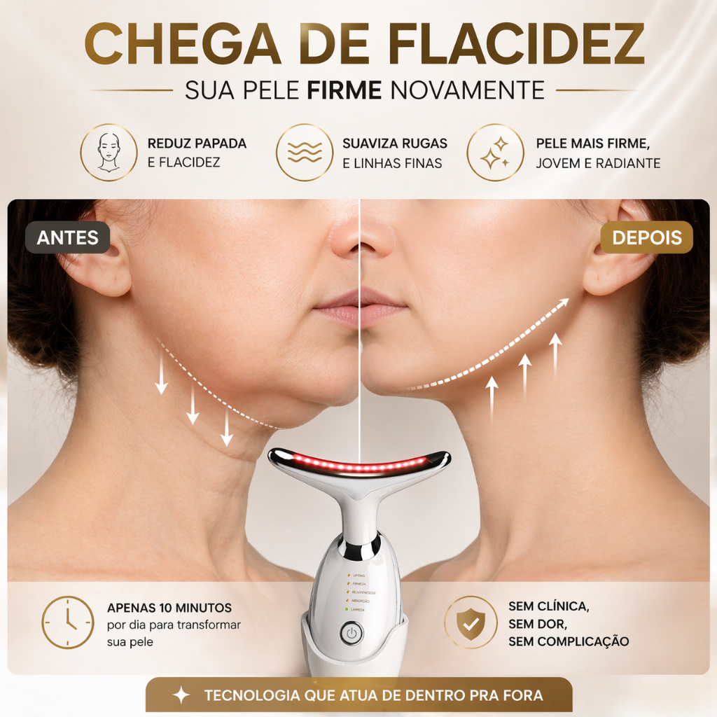 Massageador Facial Elétrico LED SkinAura Revive Anti Rugas Flacidez Papada Lifting Rejuvenescedor