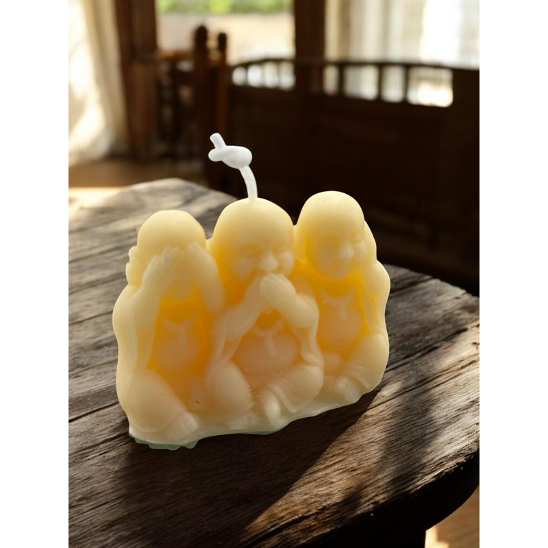 Imagem Kit Duas Velas Decorativa 3 Budas Sabedoria | Não Vejo, Não Ouço, Não Falo | Presente Espiritual Zen