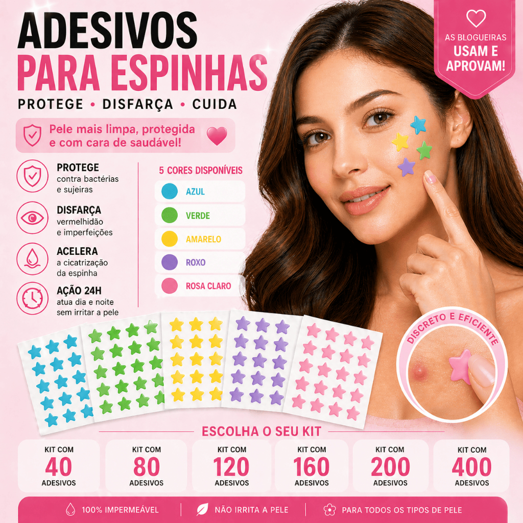 Adesivo Para Espinha Antiacne Estrela Colorida Kit até 400un Hidrocoloide Premium - Seca Espinha Rápido