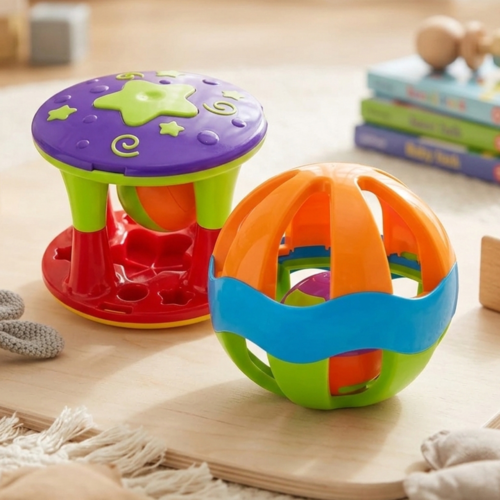 Kit 2 Brinquedos Torre Bolinha Chocalho Sensorial Para Bebê Divertido Meninos Meninas Interativo