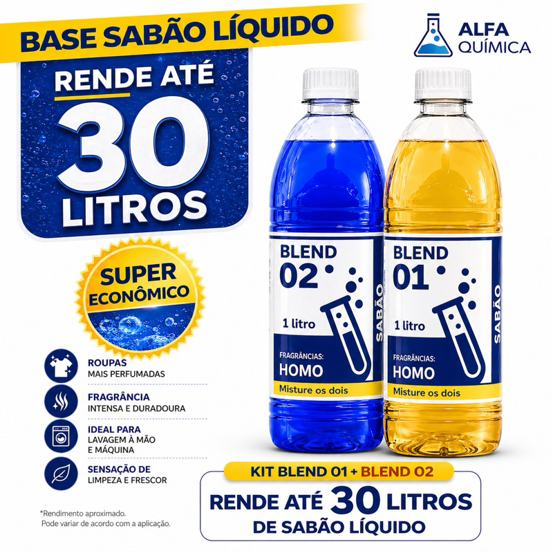 BLEND BASE SABÃO LÍQUIDO AZUL HOMO 2X1LT CONCENTRADO - RENDE 30L