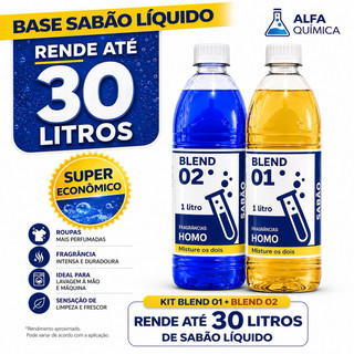 BASE SABÃO LIQUIDO AZUL FAZ 30L HOMO 2X1LT CONCENTRADO KIT BLEND