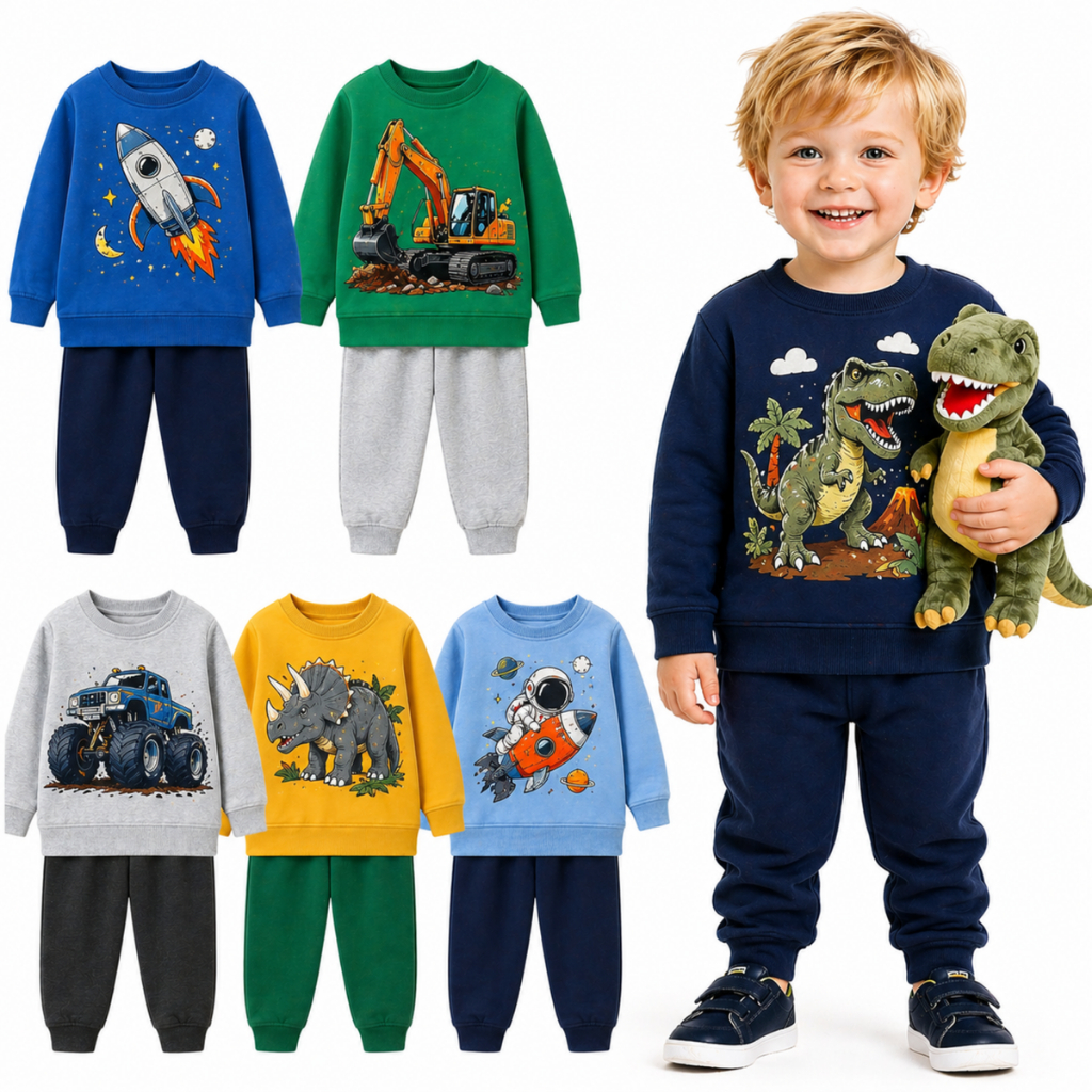 Kit Sortido 2 ou 4 Peças de Moletom Infantil Masculino Inverno Conjuntos de Moletom Menino Infantil Bebê Flanelado