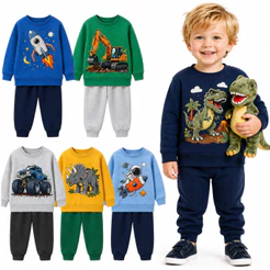 Kit Sortido 2 ou 4 Peças de Moletom Infantil Masculino Inverno Conjuntos de Moletom Menino Infantil Bebê Flanelado