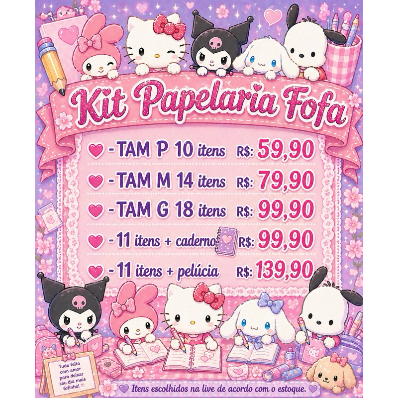Kit Papelaria Fofa Premium | Kit Papelaria Completo | Material Escolar | Presente Criativo| Kits P M G/ Caderno/Pelúcia